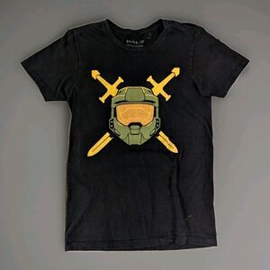 Halo Master Chief Helmet T-Shirt Cotton Short Sleeve Crew Neck Black Size S